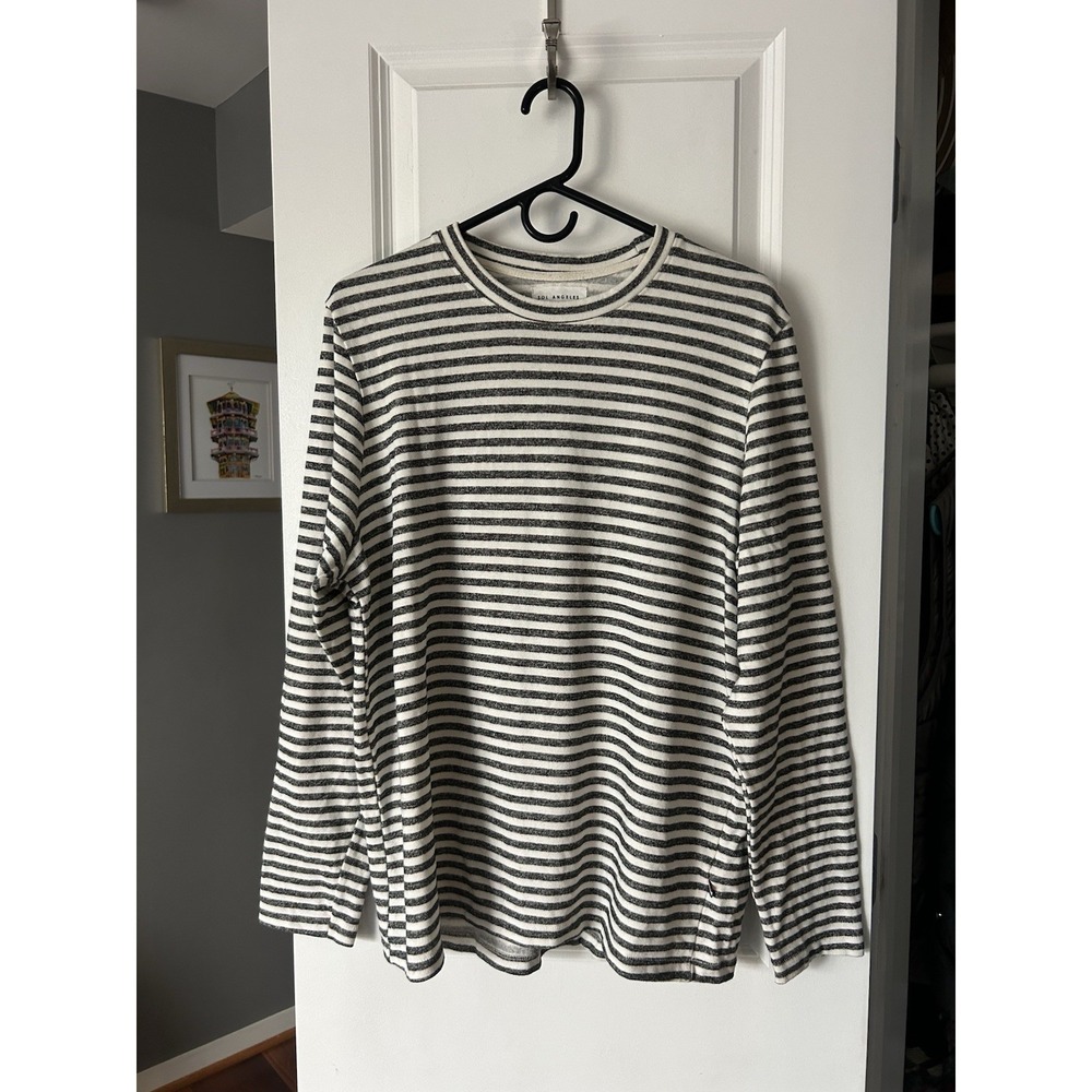 Sol Angeles Mens Cotton Gray Striped Long Sleeve Pullover Sweater Size Large